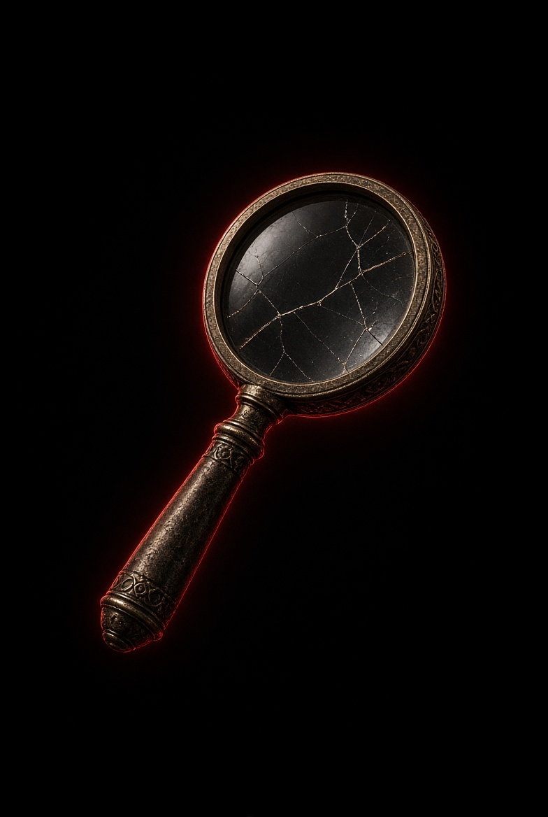 Mysterious cracked magnifying glass with red glow